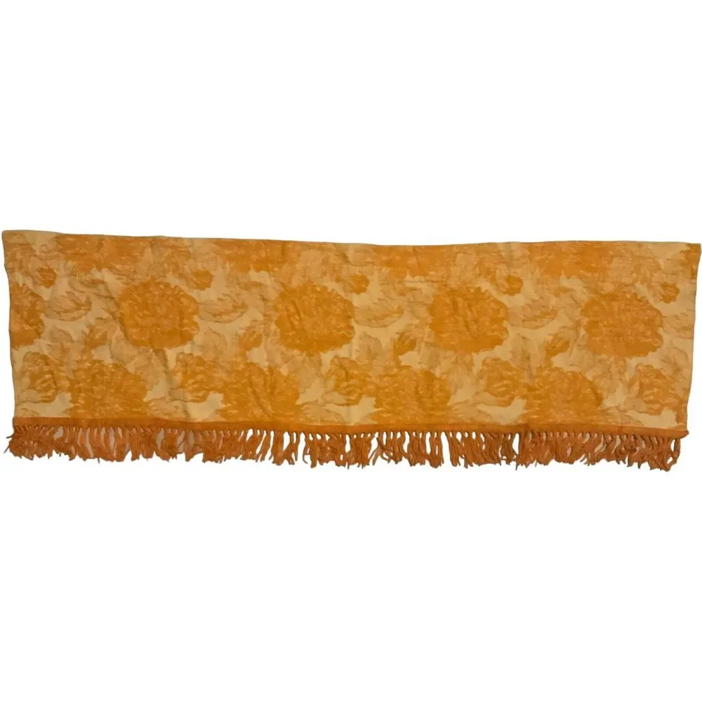 3 Damask Brocade Italian Renaissance Style Fringed Orange Valance Cotton